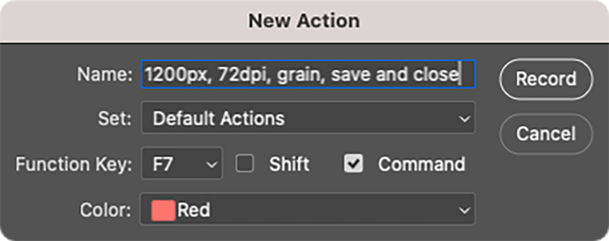 new action panel in photoshop