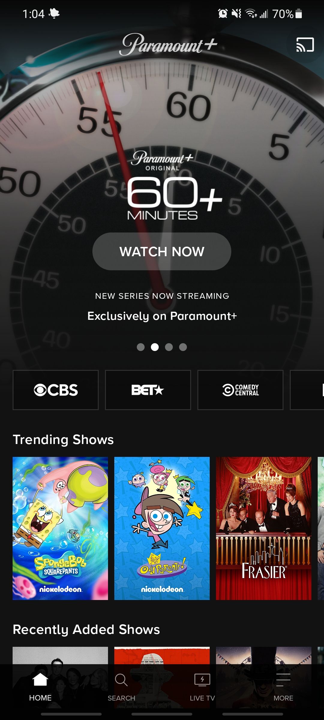 paramount+ home screen with trending shows