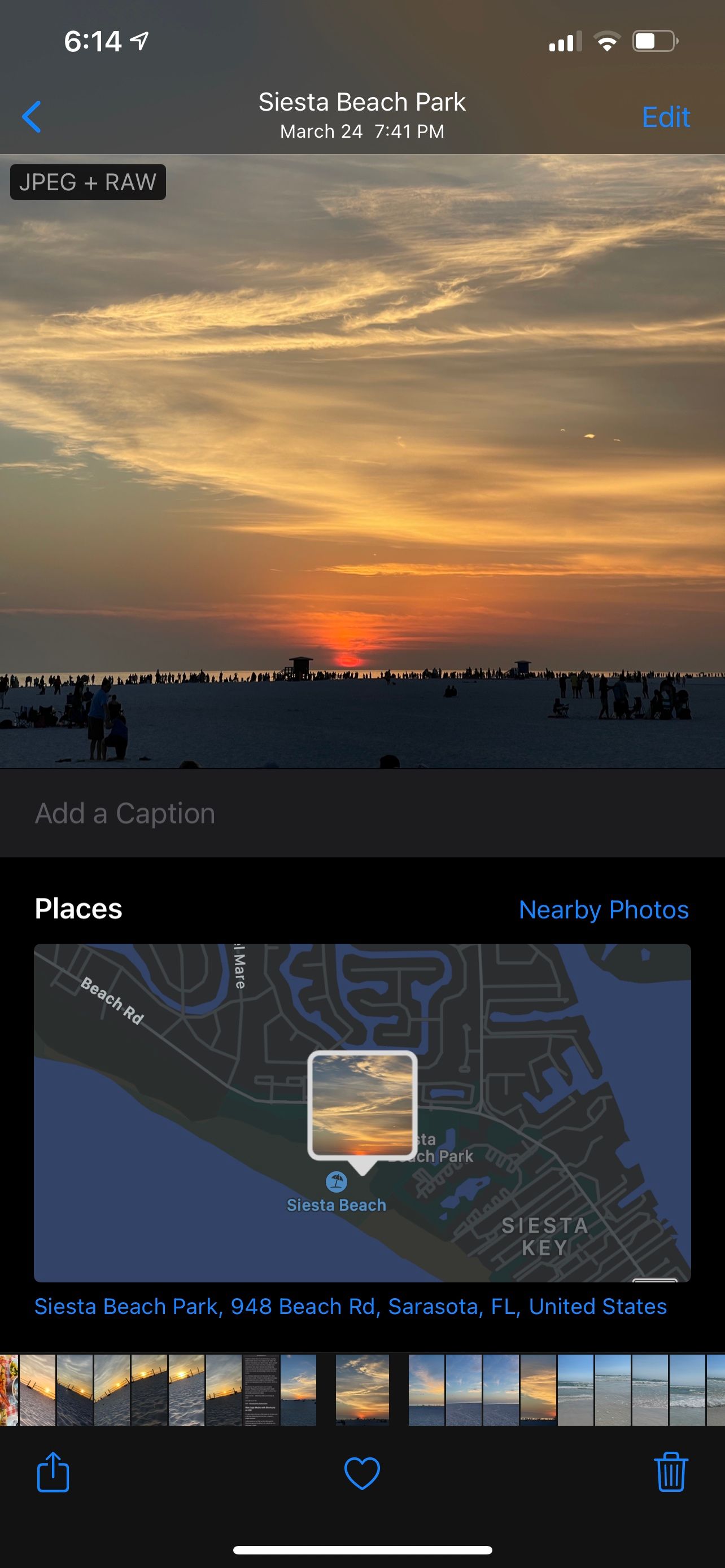 Viewing photo details on an iPhone.