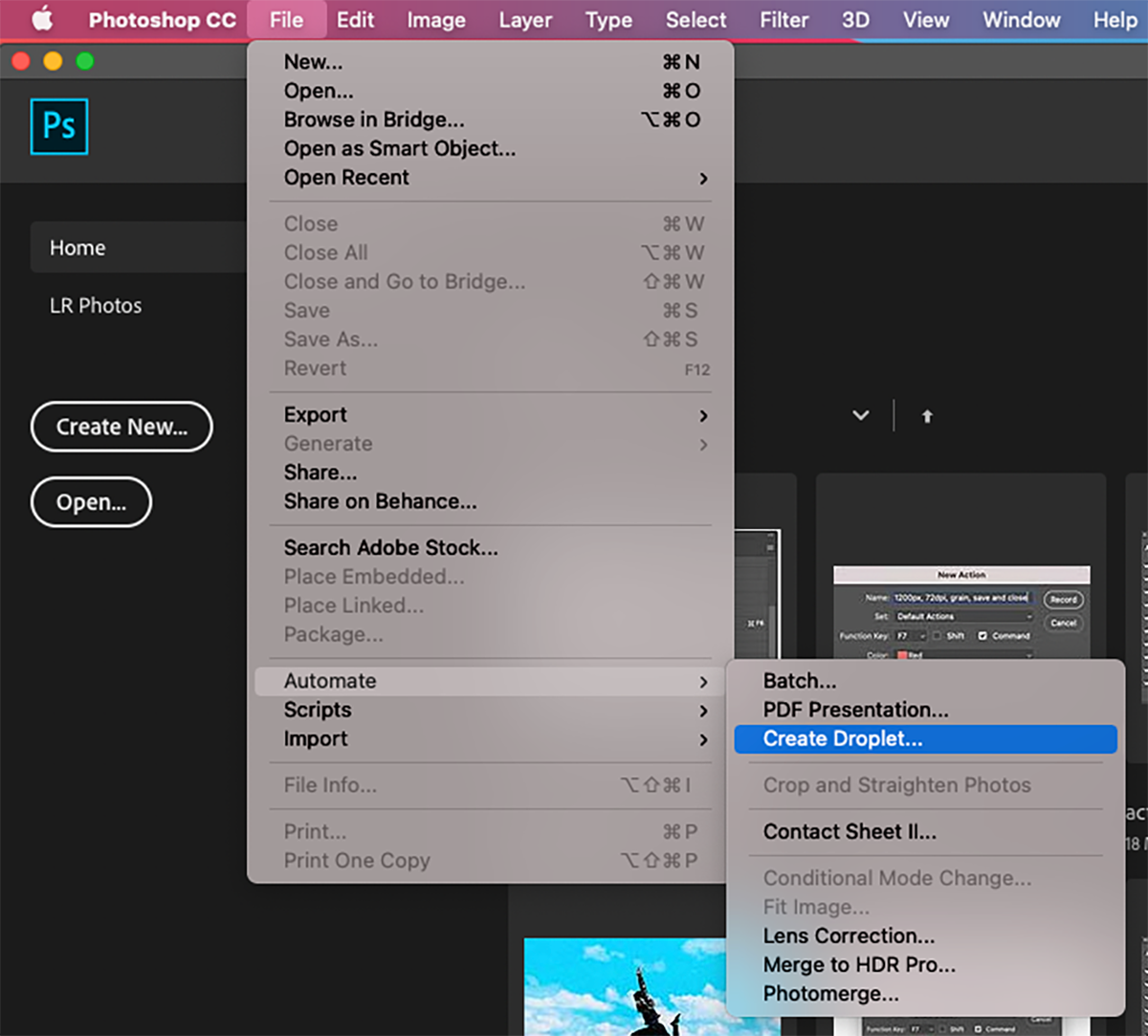 photoshop droplet to batch process images