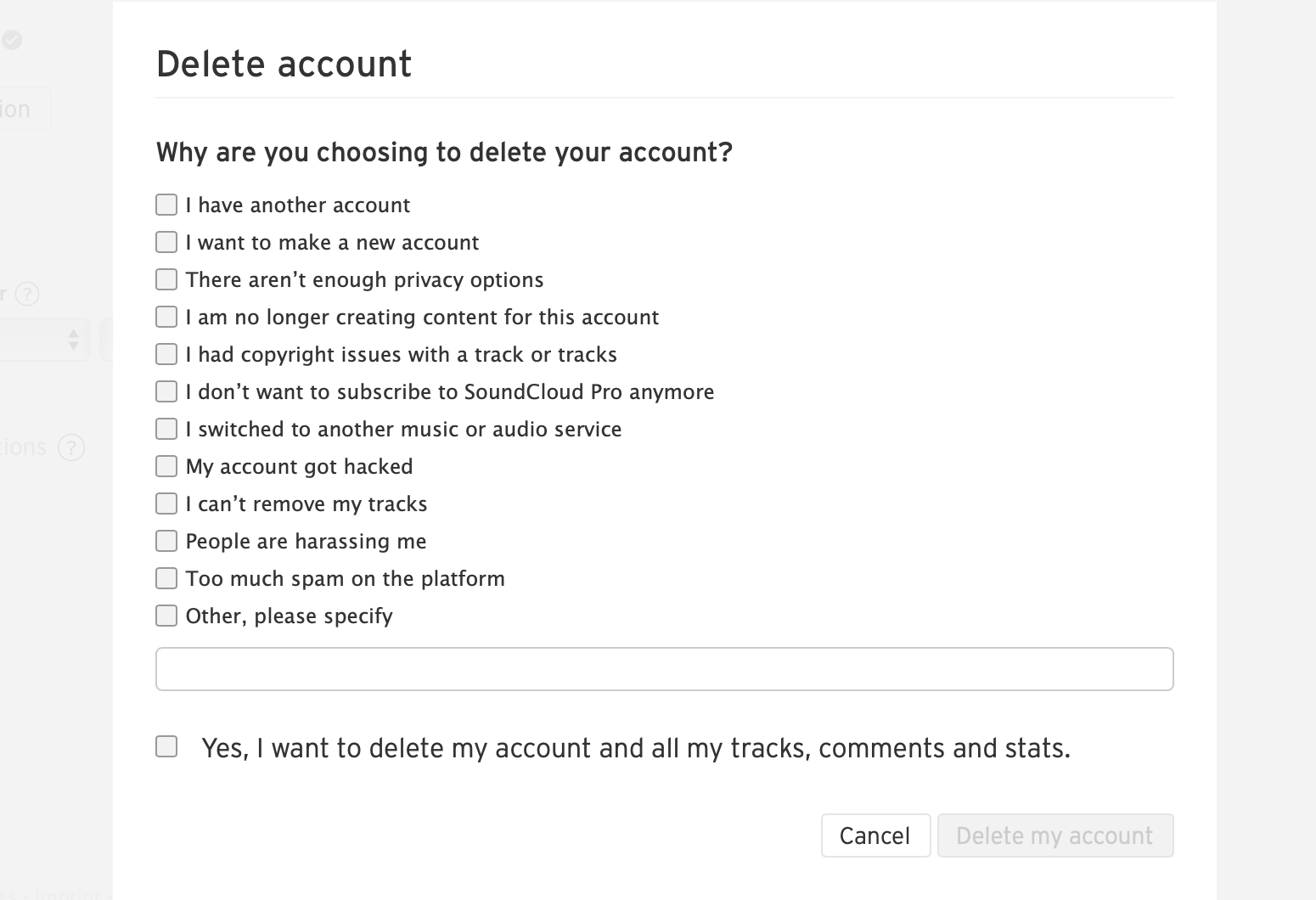 deleting a SoundCloud account