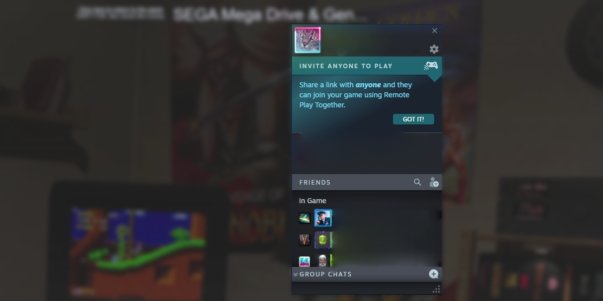 The new Remote Play banner on the Steam friends list