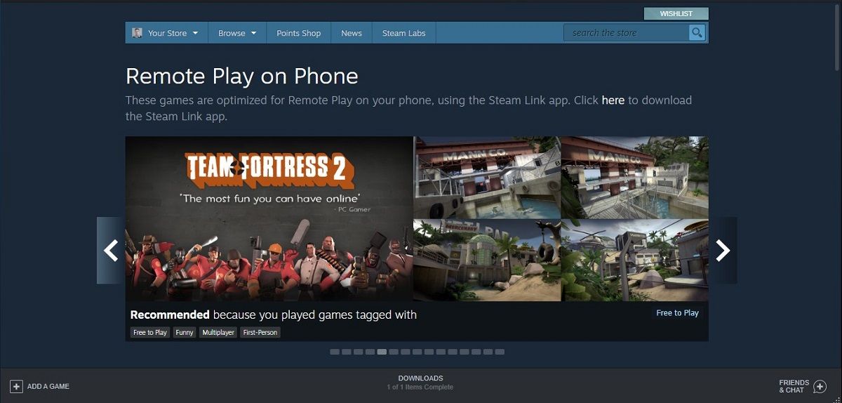 Searching Steam titles optimized for Remote Play on a phone