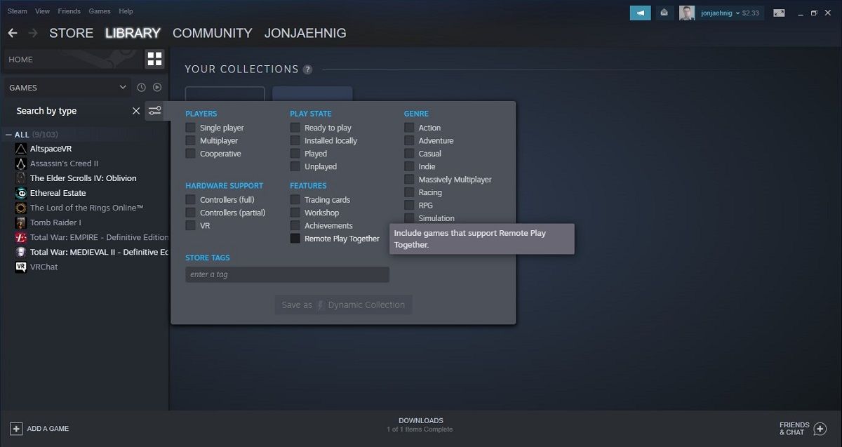 Searching Steam games you own to play together