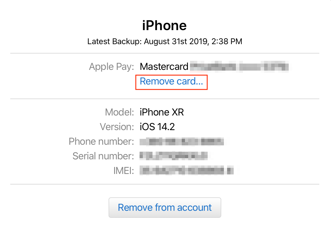 remove card from an apple device online