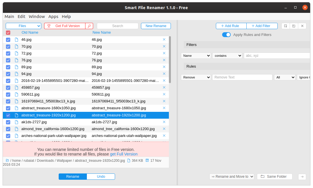 rename multiple files using smart file renamer