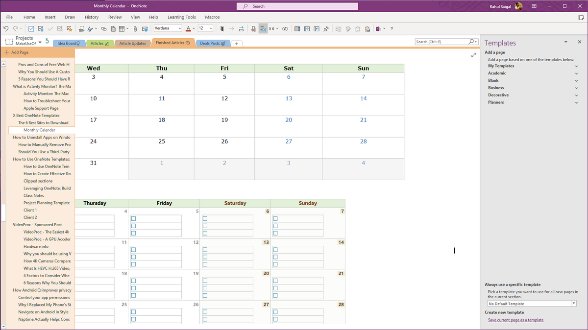 calendar template for pages mac