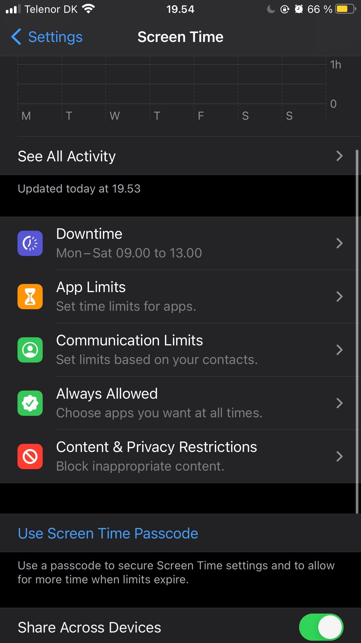 screen time app in the iphone settings tab