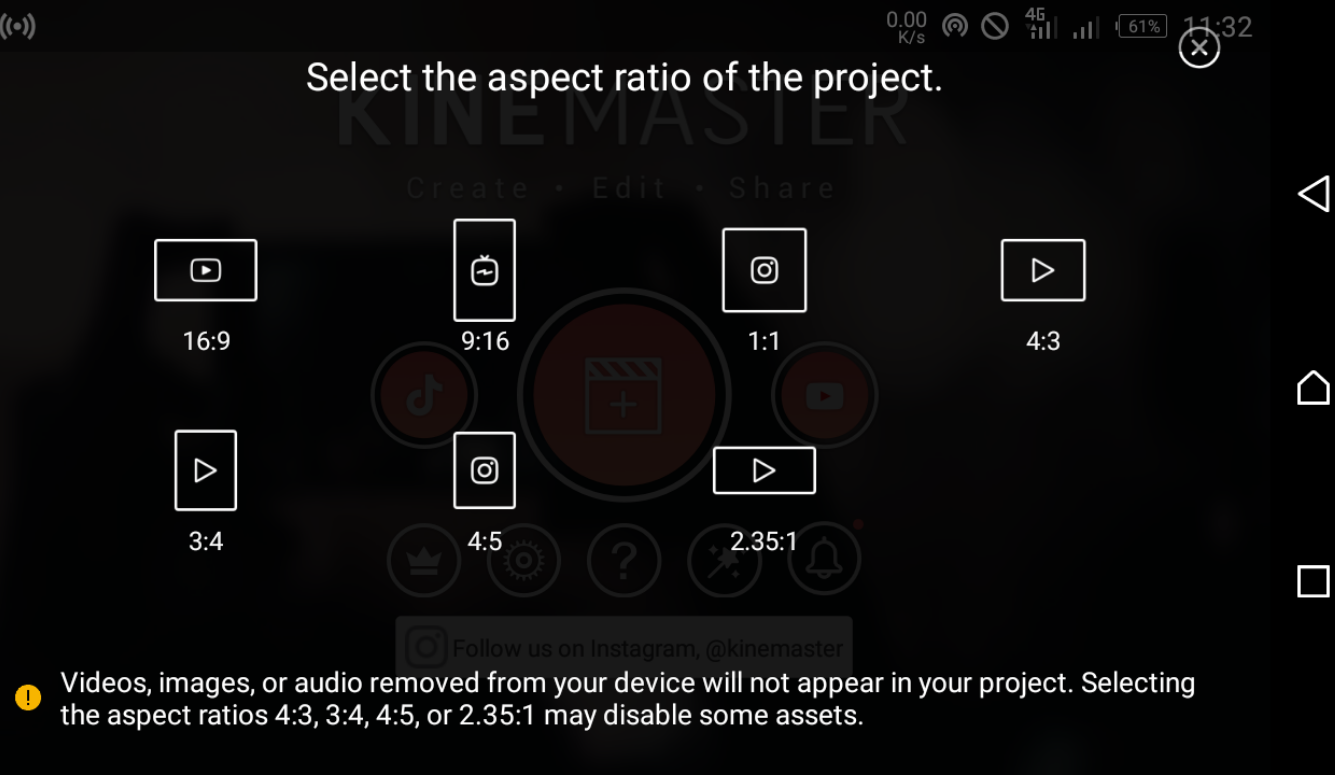 Select aspect ratio KineMaster