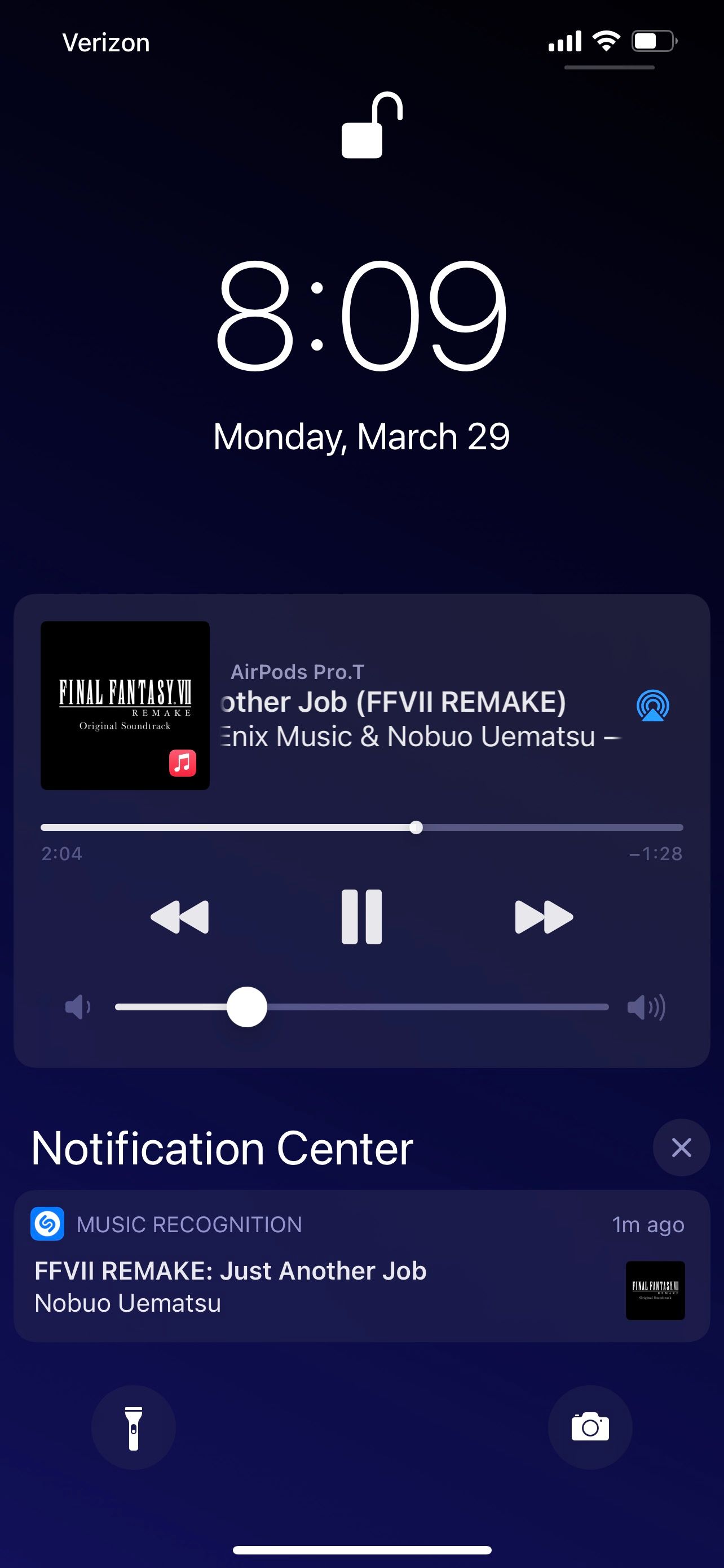 Shazam result notification on iOS.