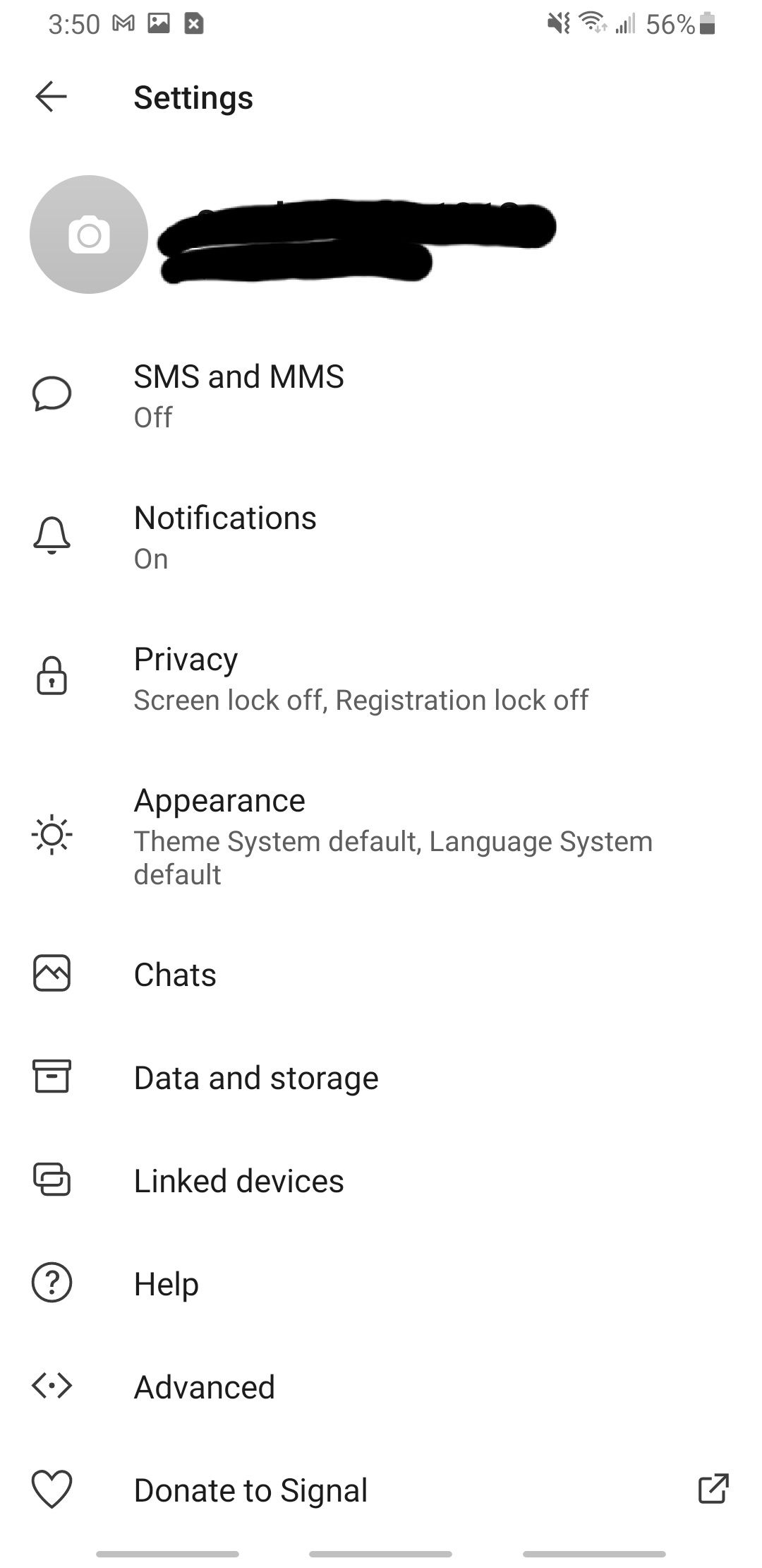 signal app detailed settings