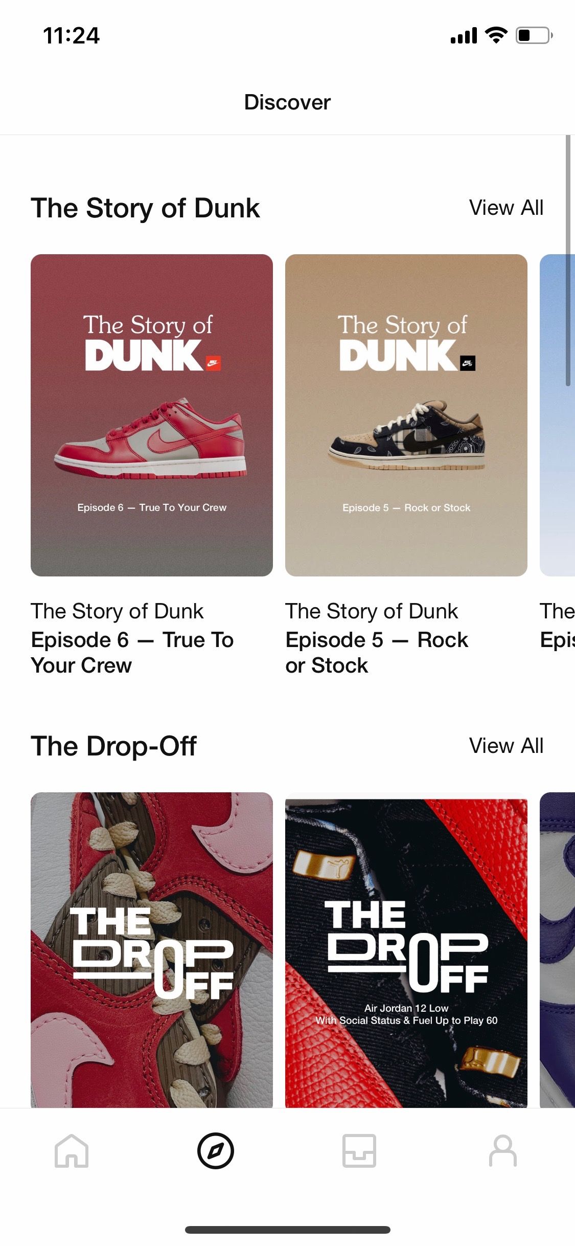 SNKRS app discover page.
