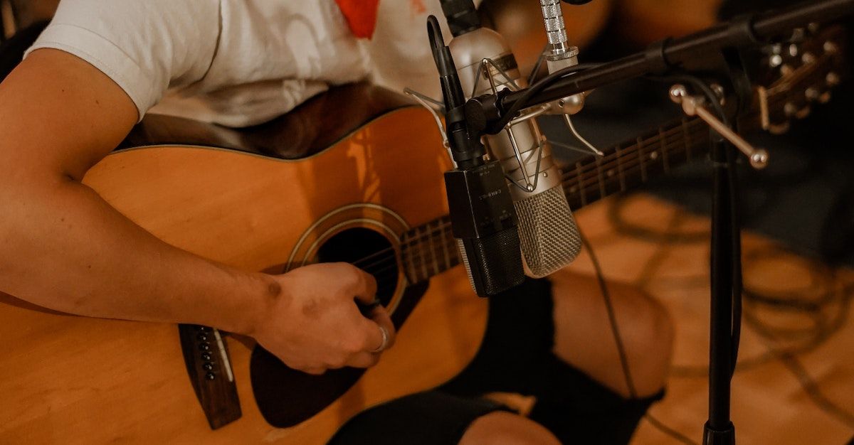 Stereo recording an acoustic guitar.