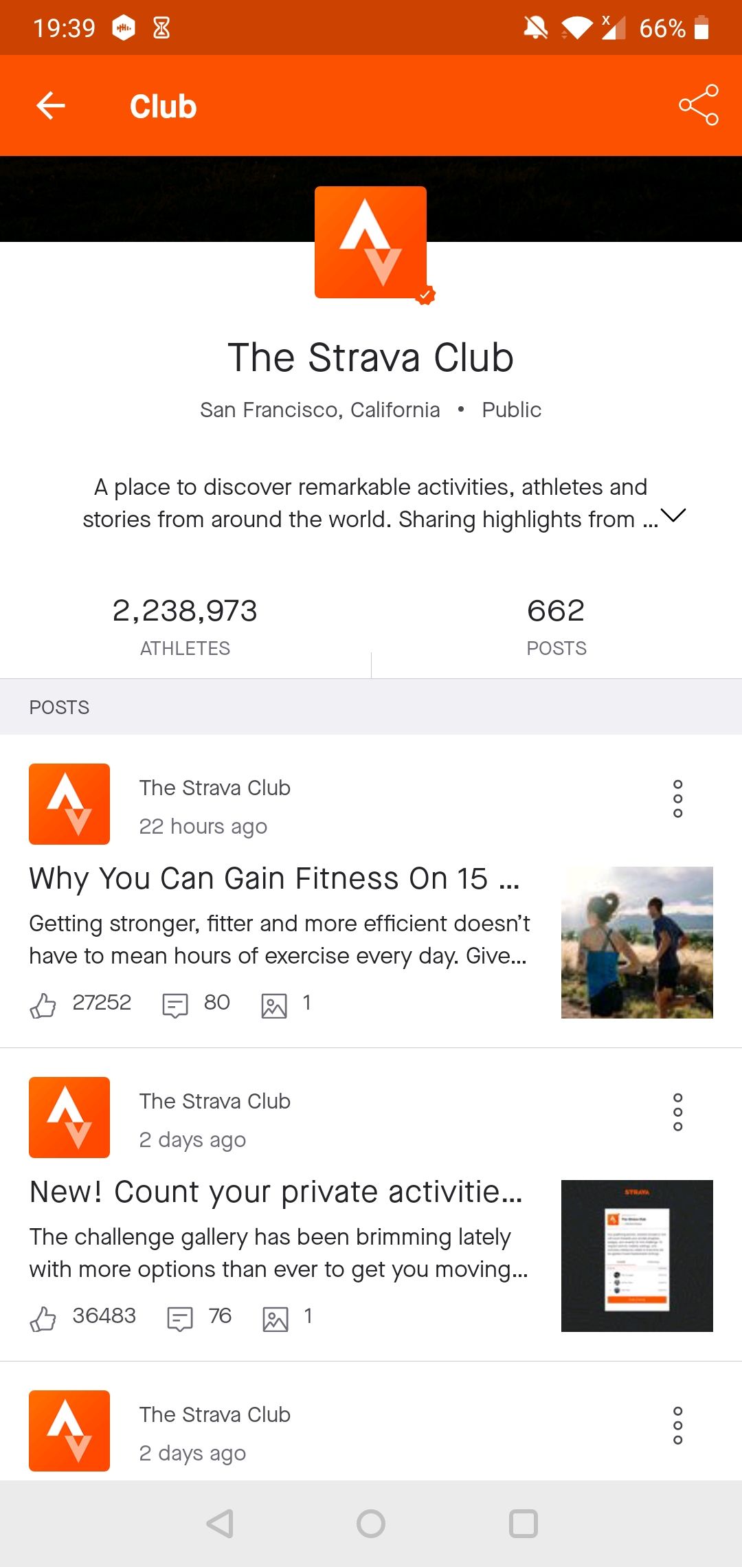 The Strava Club page on the Strava Android app.
