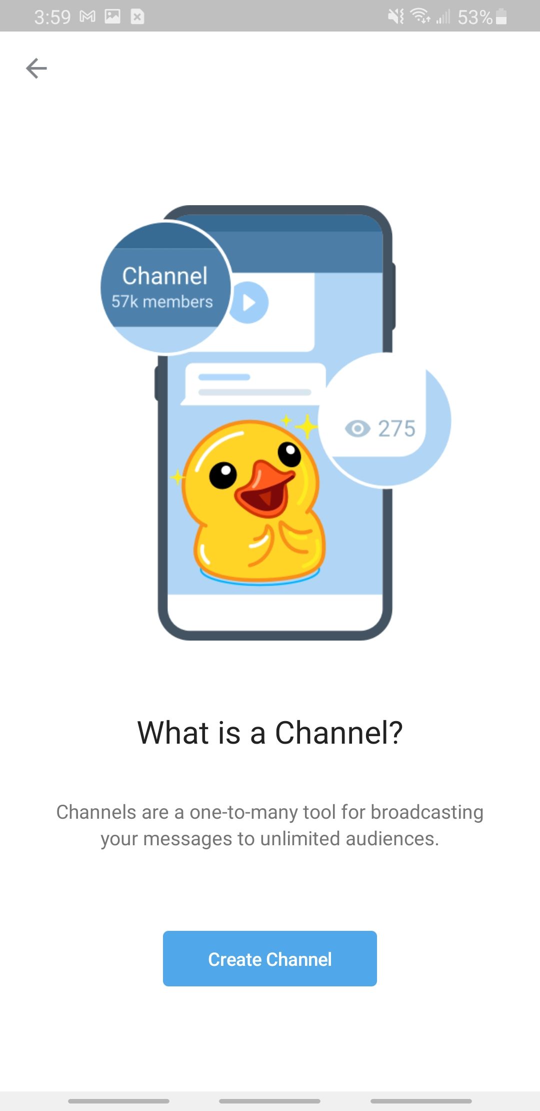 telegram app creating a new channel