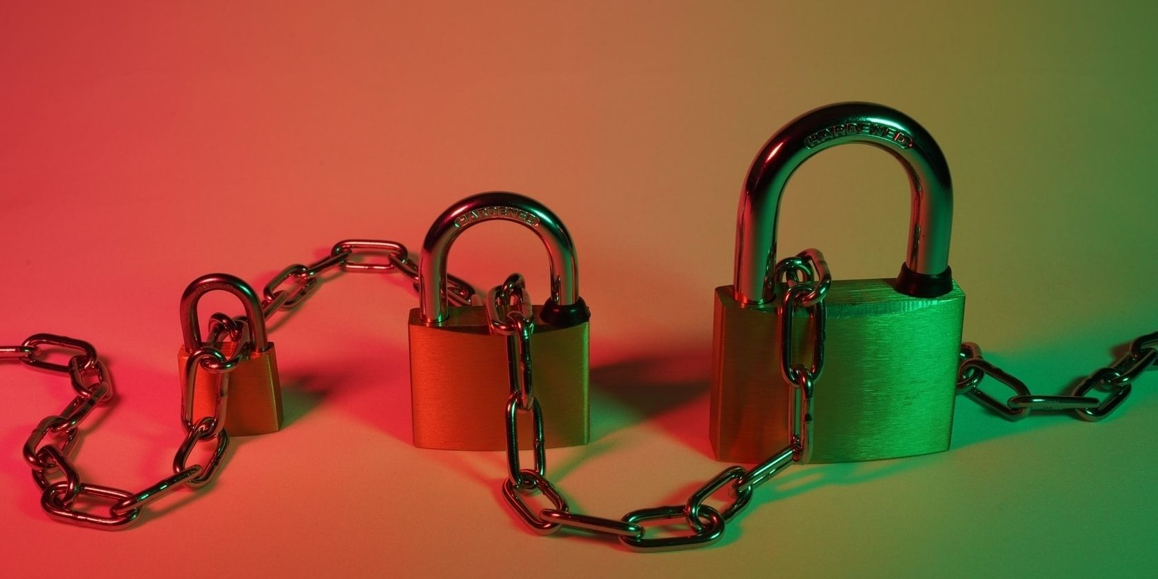 Three locks and a chain going through them