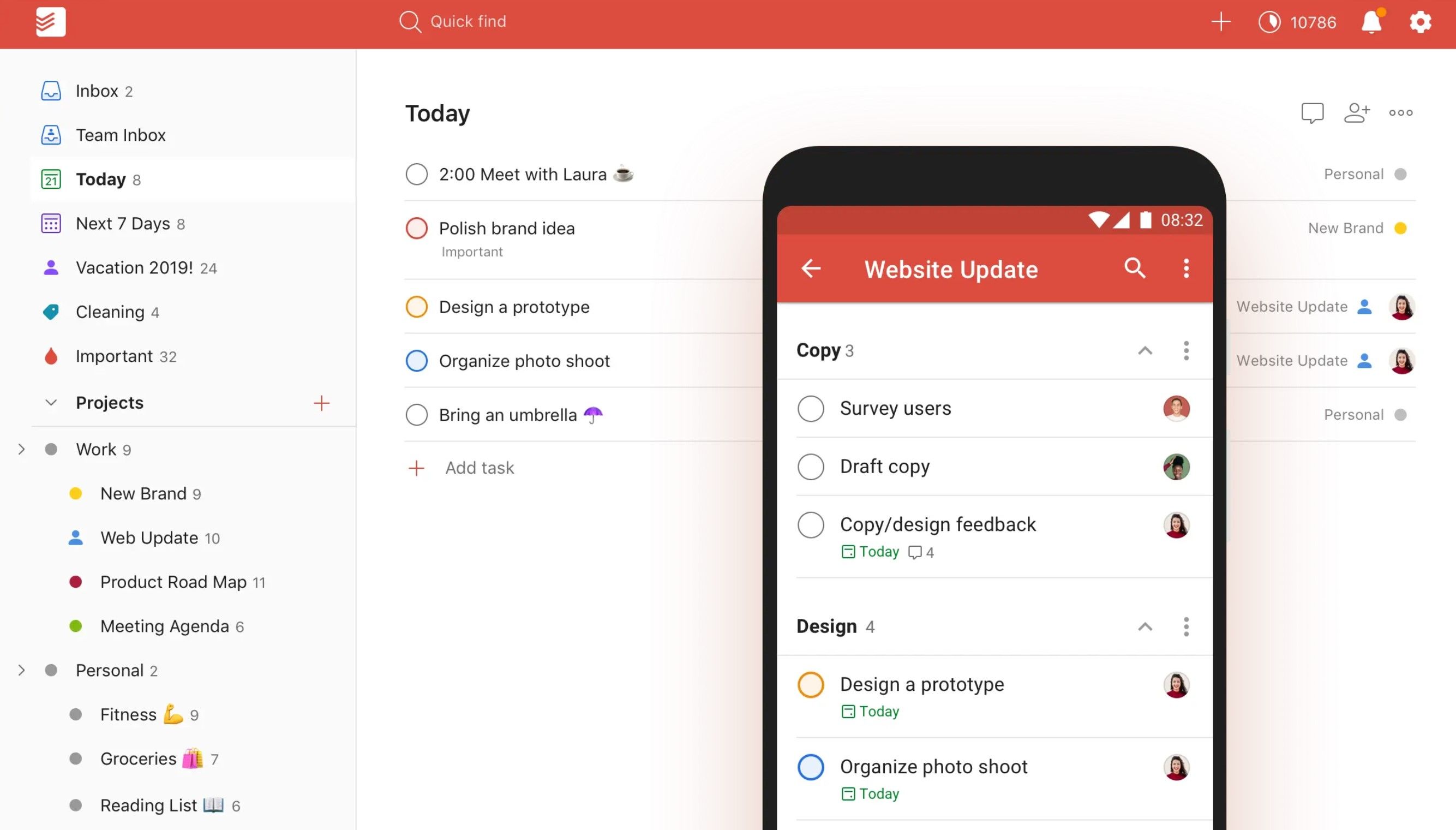 Todoist app interface dashboard