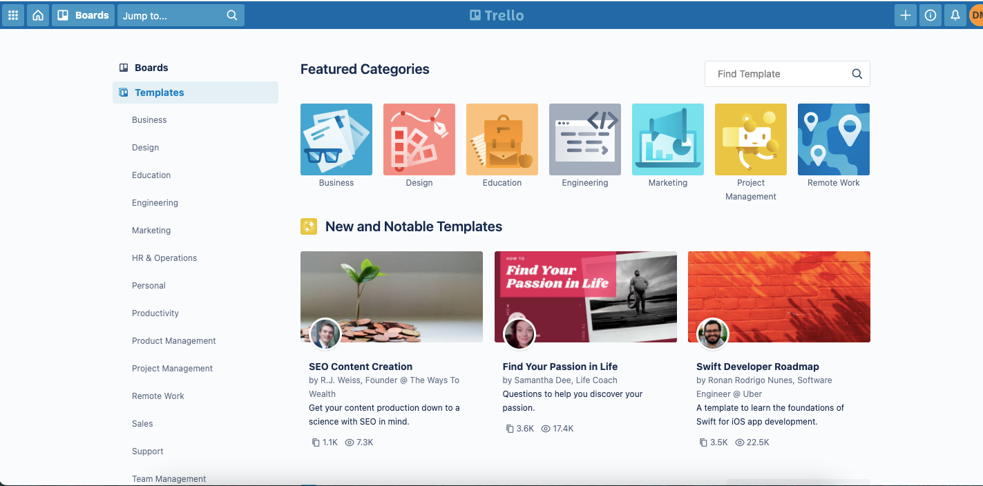 different templates for use with trello