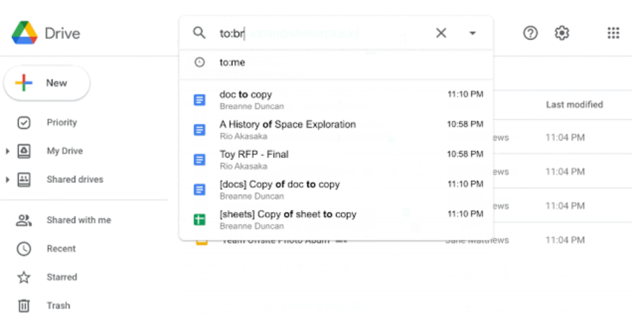 Search using new operators in Google Drive