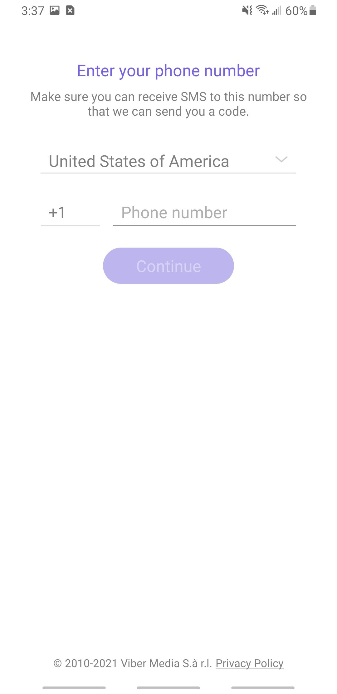 viber app connect a phone number screen