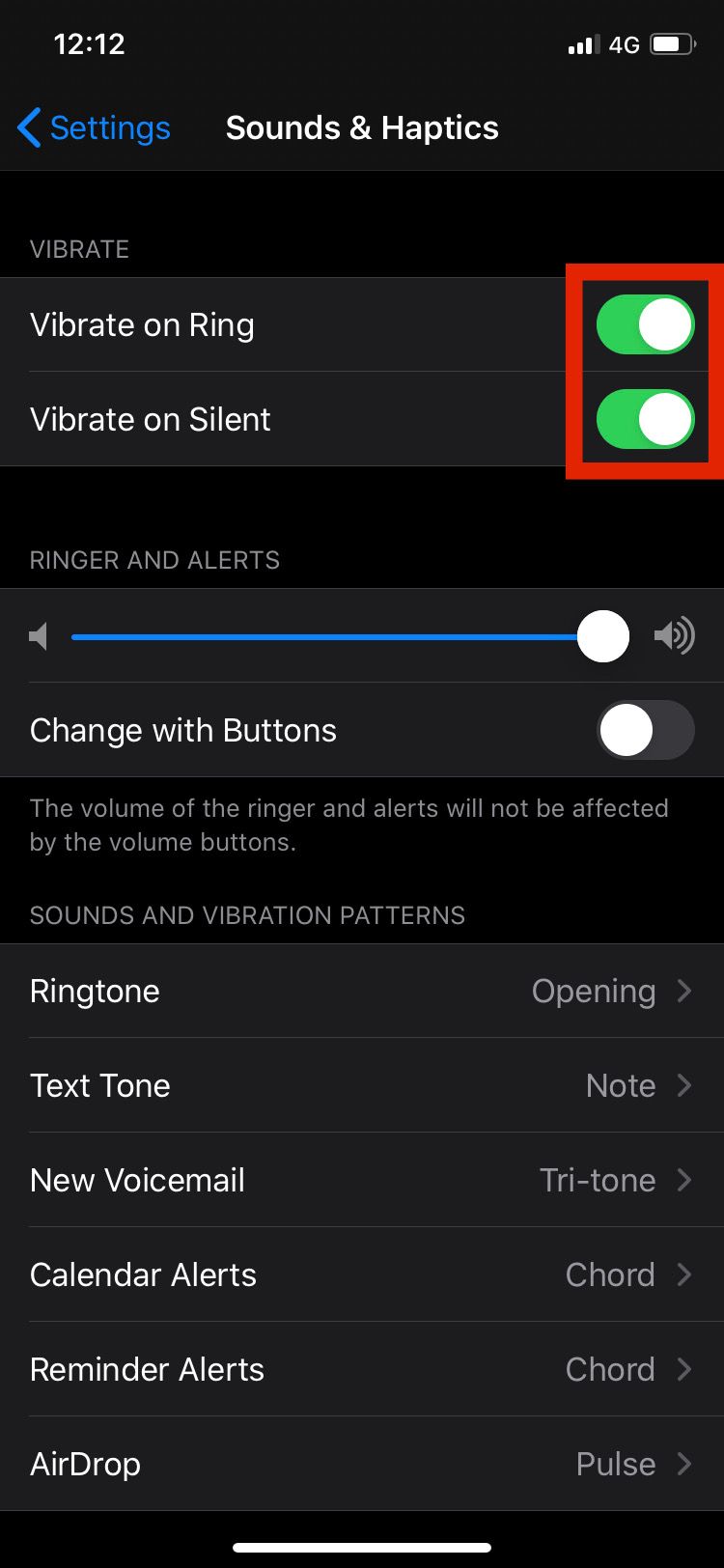Vibrate in ring toggle