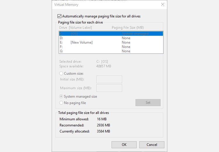 virtual memory paging file