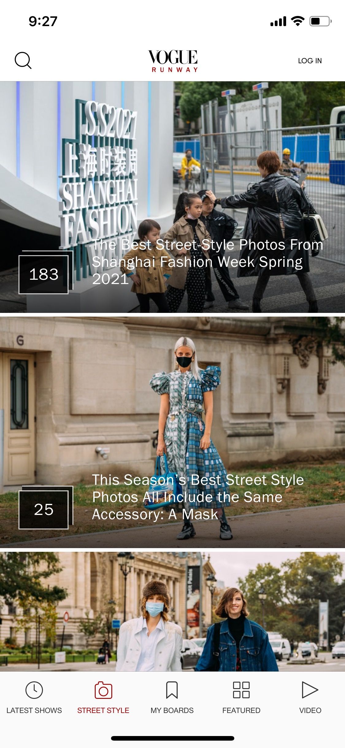 Street style on latest fashion shows on the Vogue Runway app.