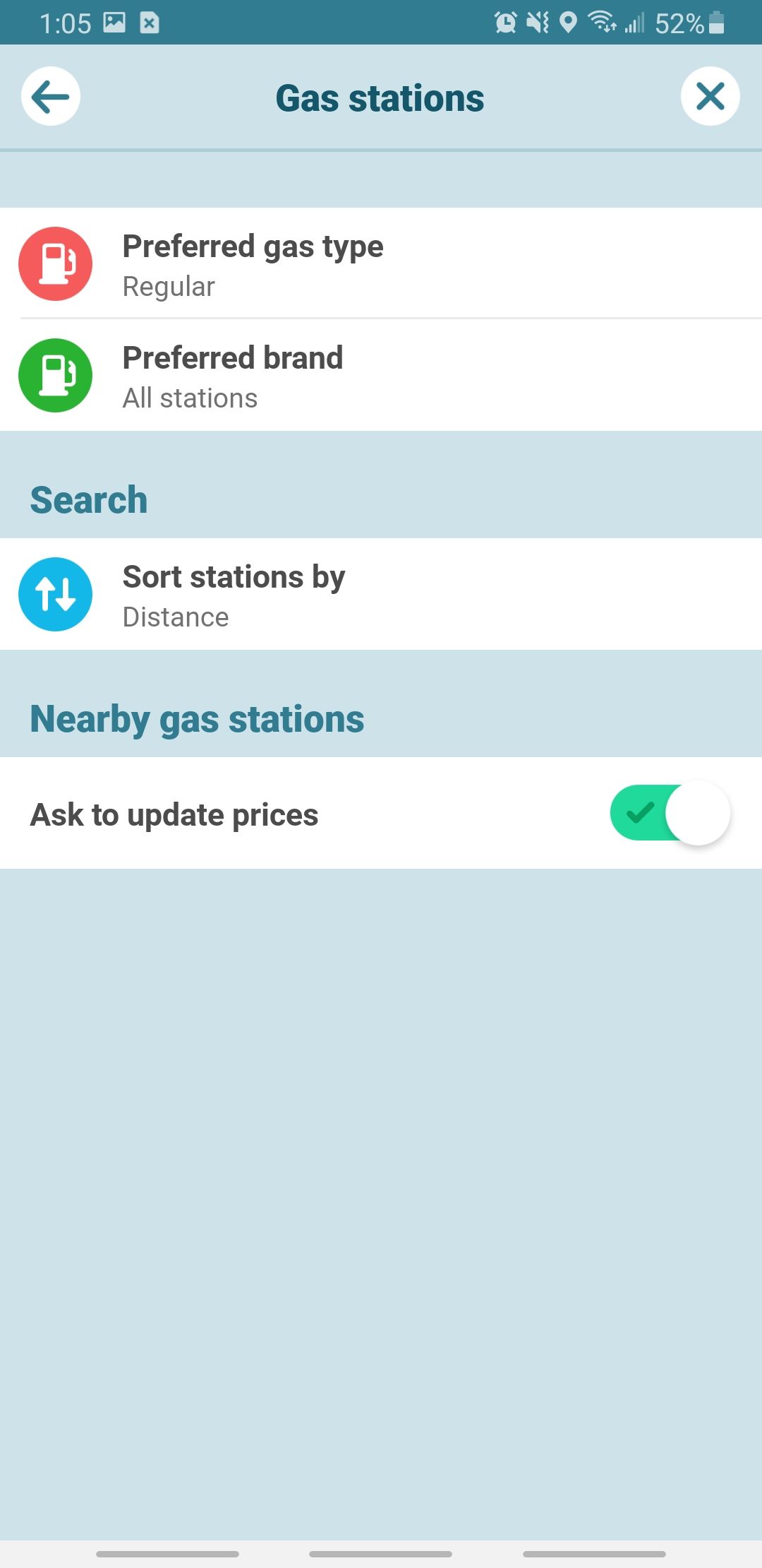 waze app filtering options for gas stations