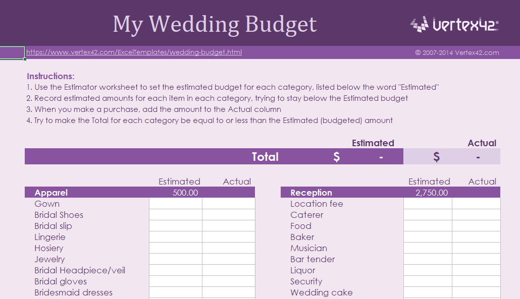 wedding budget - 15 modelli di fogli di calcolo Excel di finanza personale per la gestione del denaro