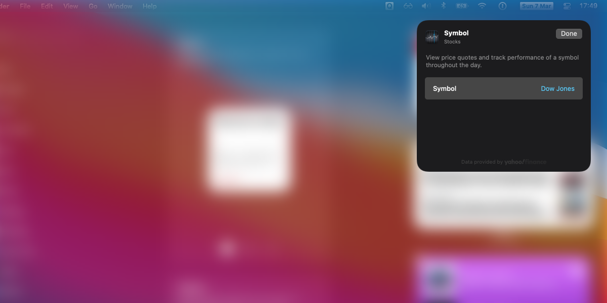 A screenshot of macOS showing an individual widget in edit mode