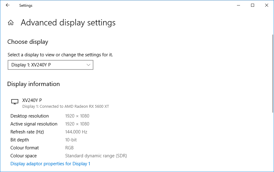 windows 10 advanced display settings