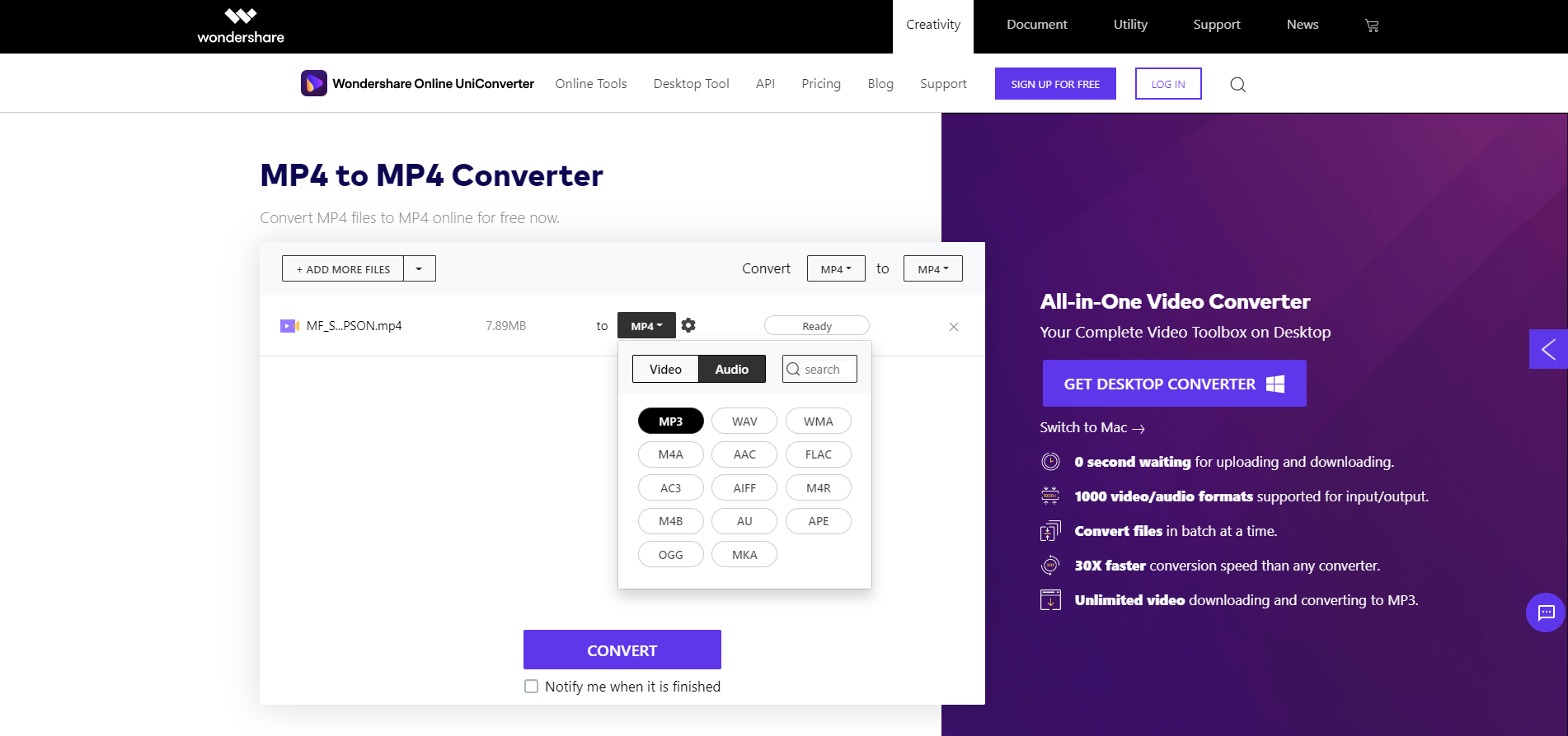 Wondershare Online UniConverter Screenshot