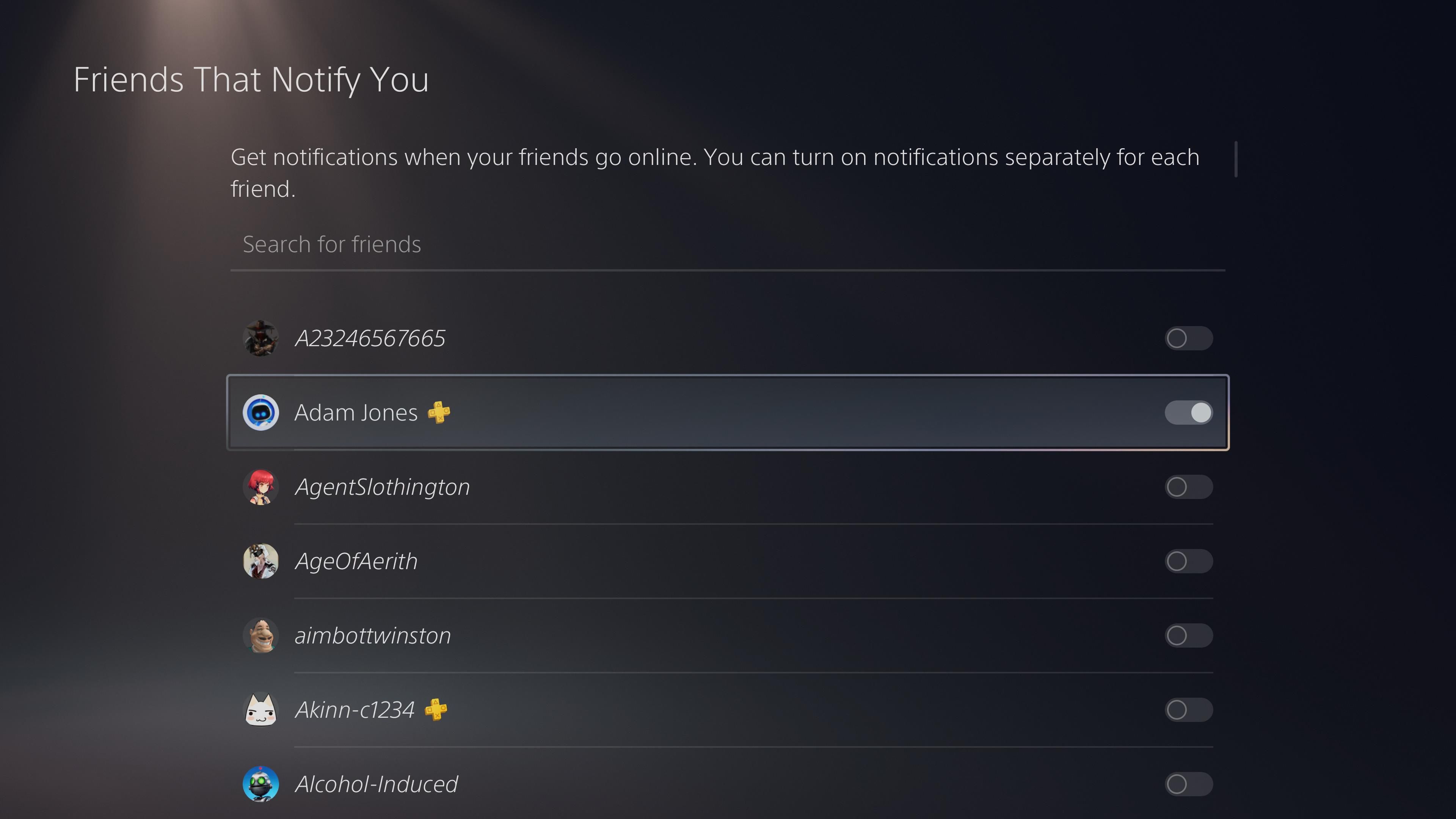 PS5 Online Friend Notifications