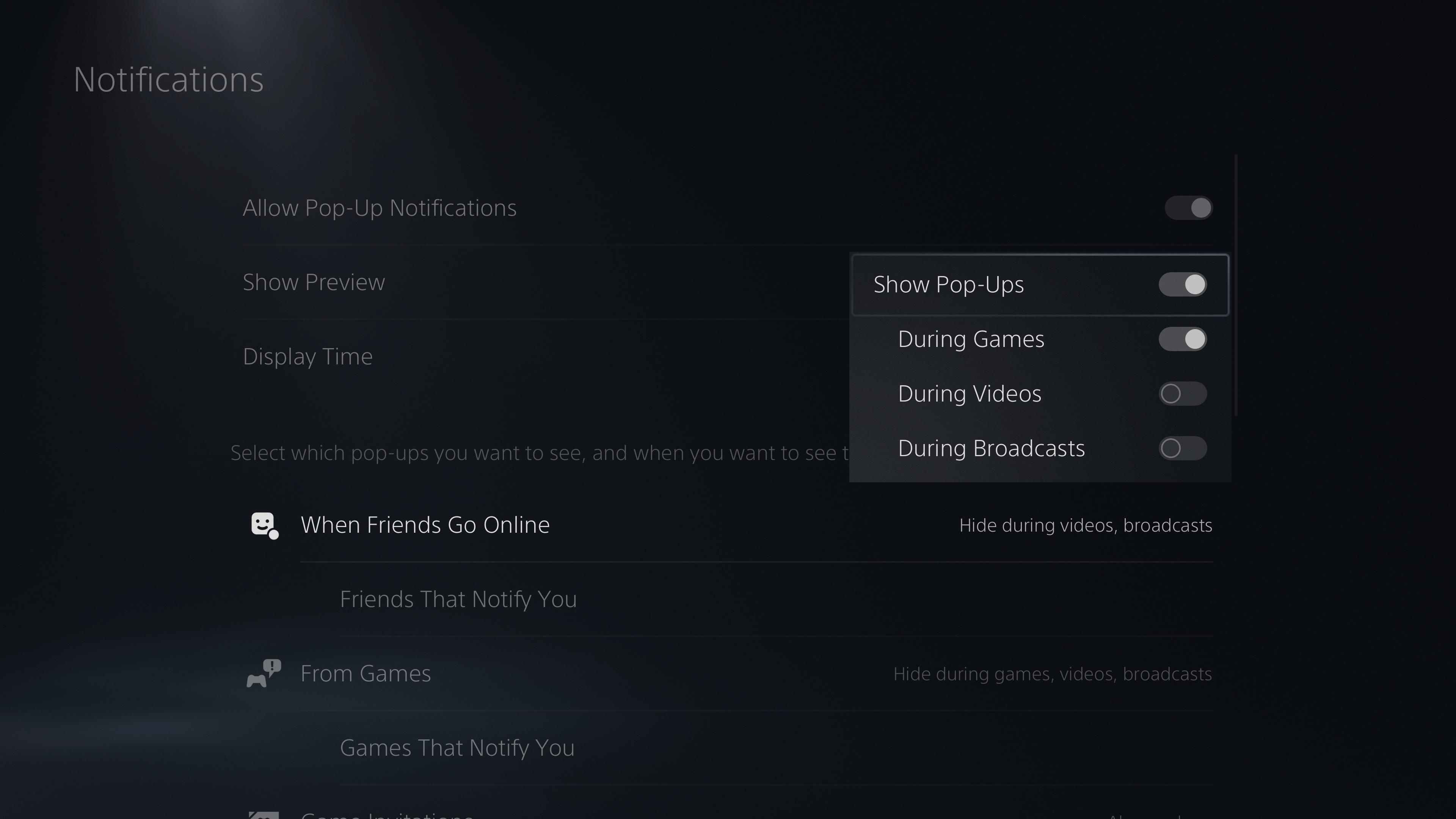 PS5 Notification Options