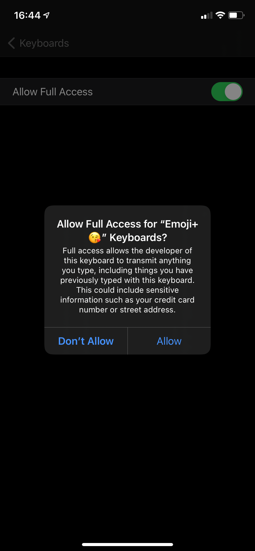 iPhone Keyboard Full Access
