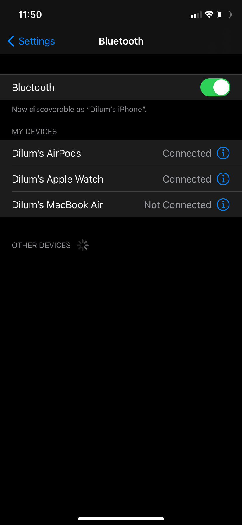 Tap Info icon next to AirPods.