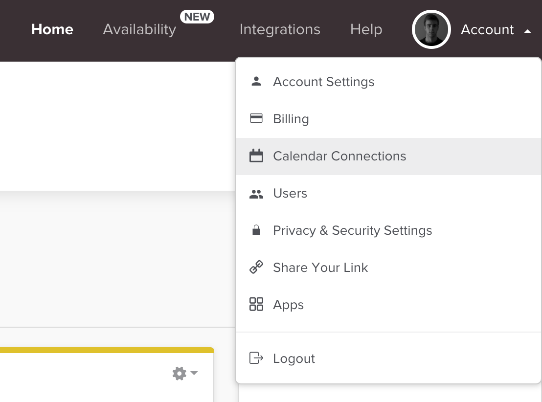 Go to Calendar Connections by clicking on Account