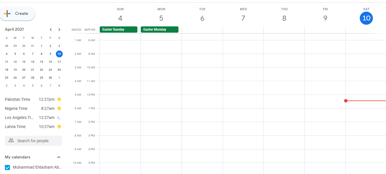 Additional Time Zone in Google Calendar