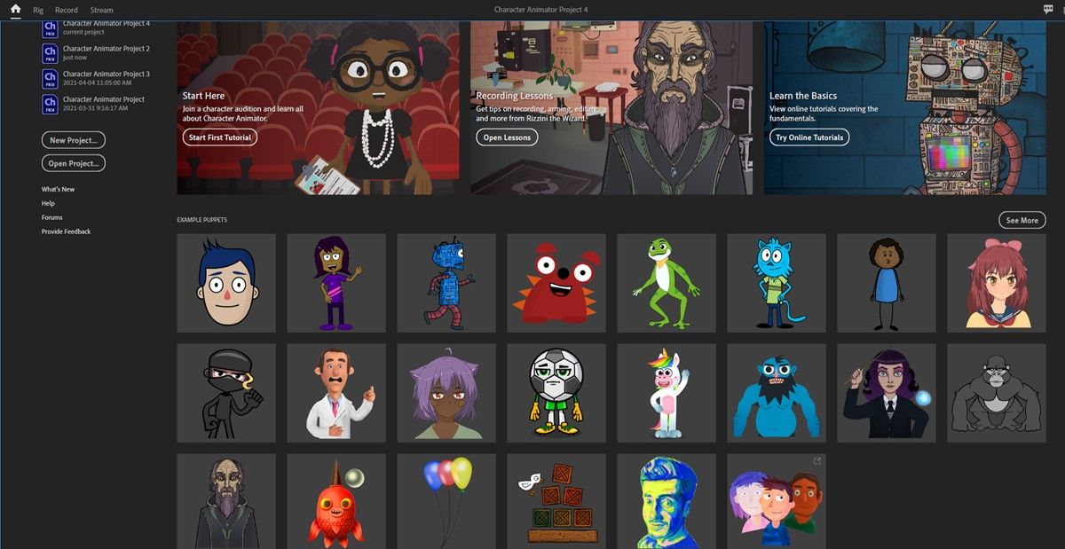 Adobe Character Animator puppet options