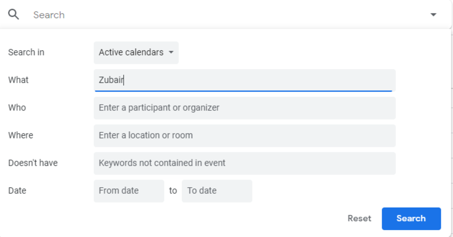 Advanced Search in Google Calendar