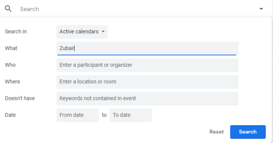 8 Wichtige Tipps für Google Kalender zur Steigerung Ihrer Produktivität - Advanced Search in Google Calendar 1