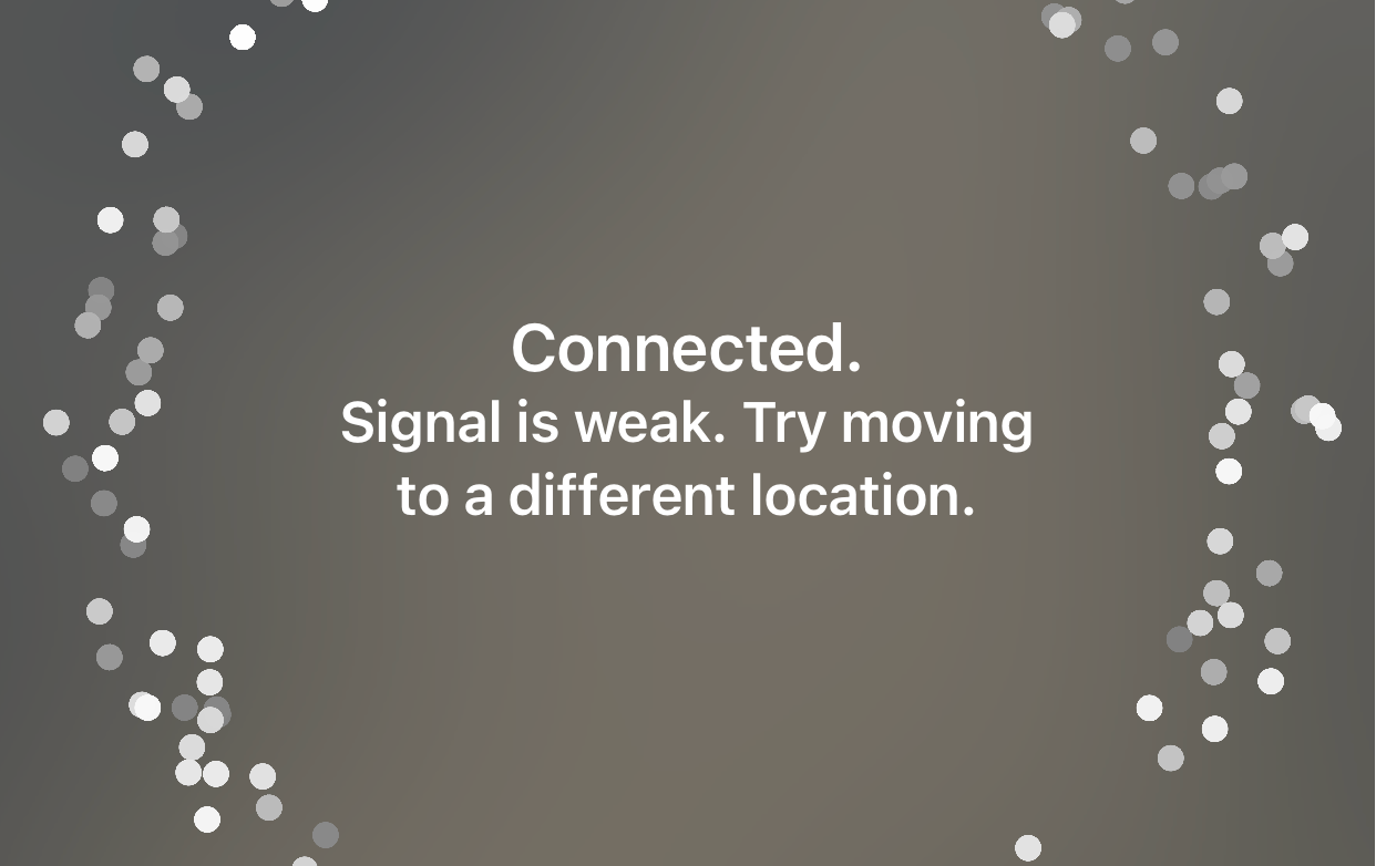 The weak signal message that appears when an AirTag is too far away