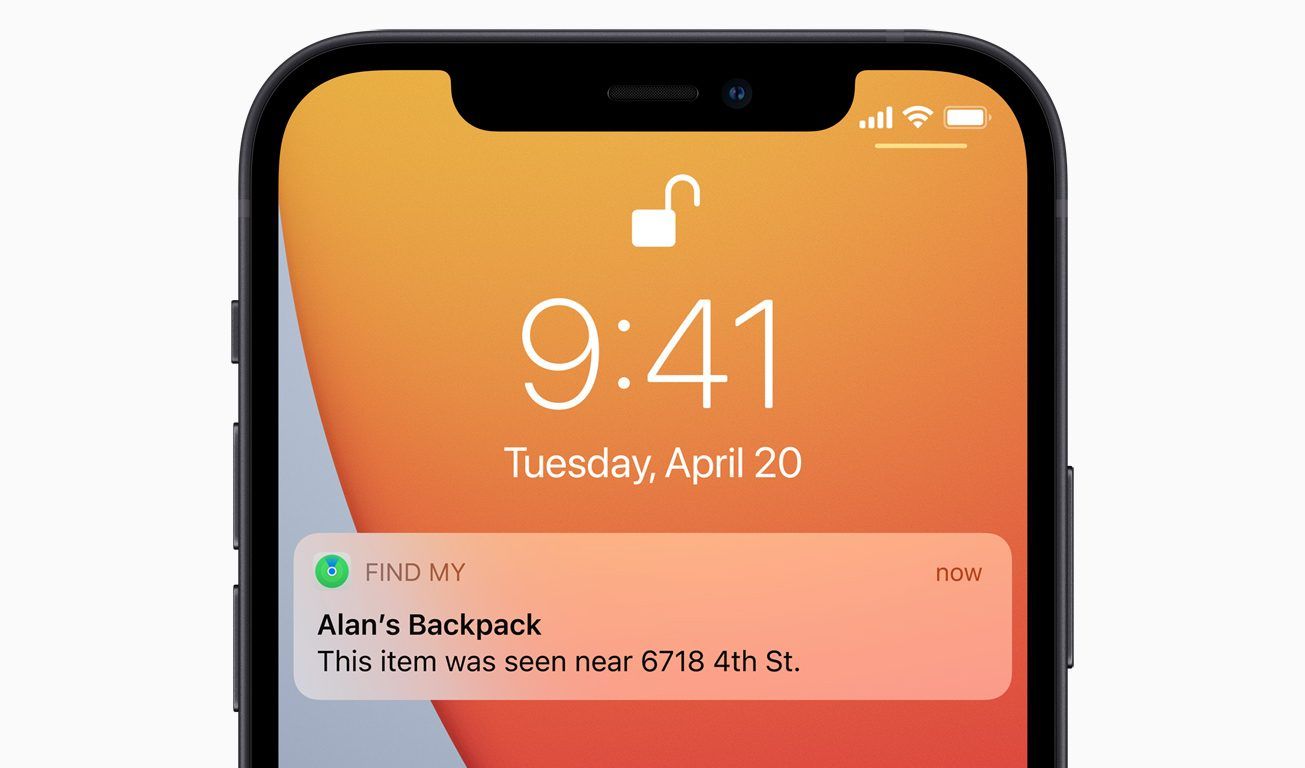 The AirTags notification on an iPhone