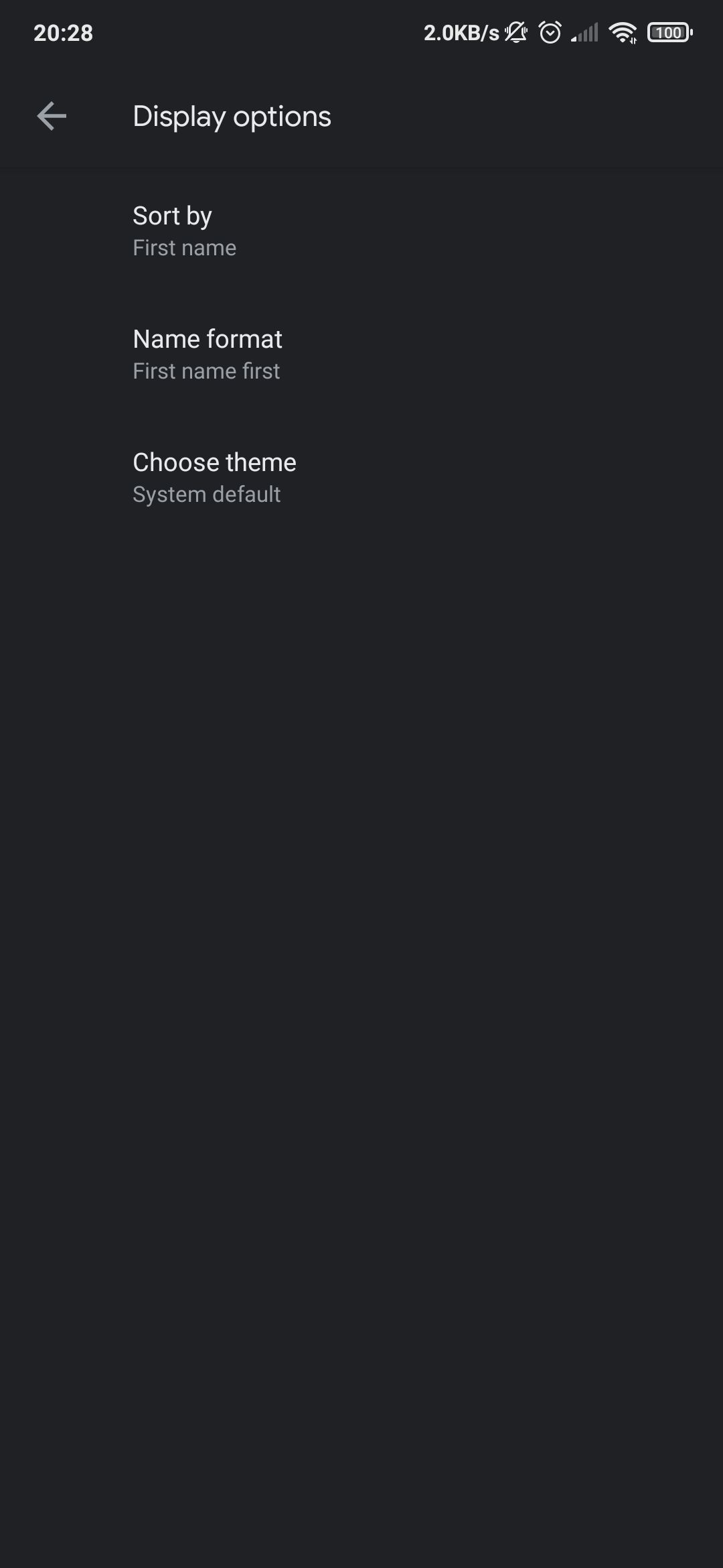 Display options in Google's phone app