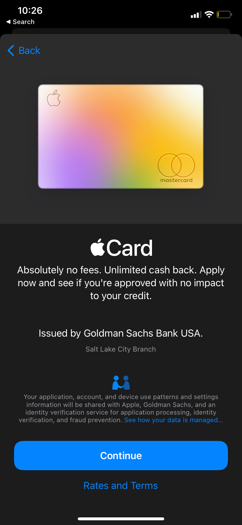Wallet app showing information about Apple Card