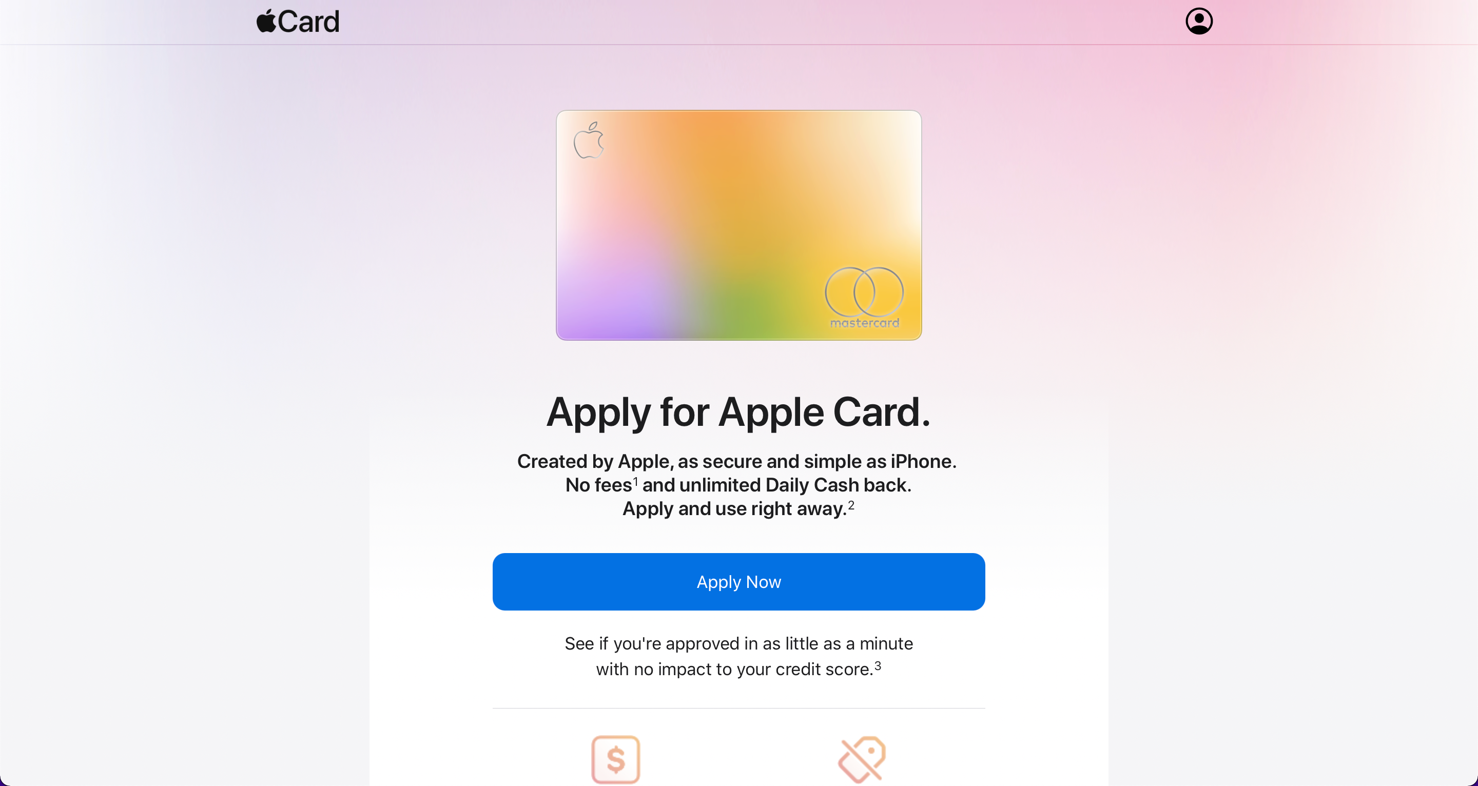 Screenshot of the application website for Apple Card