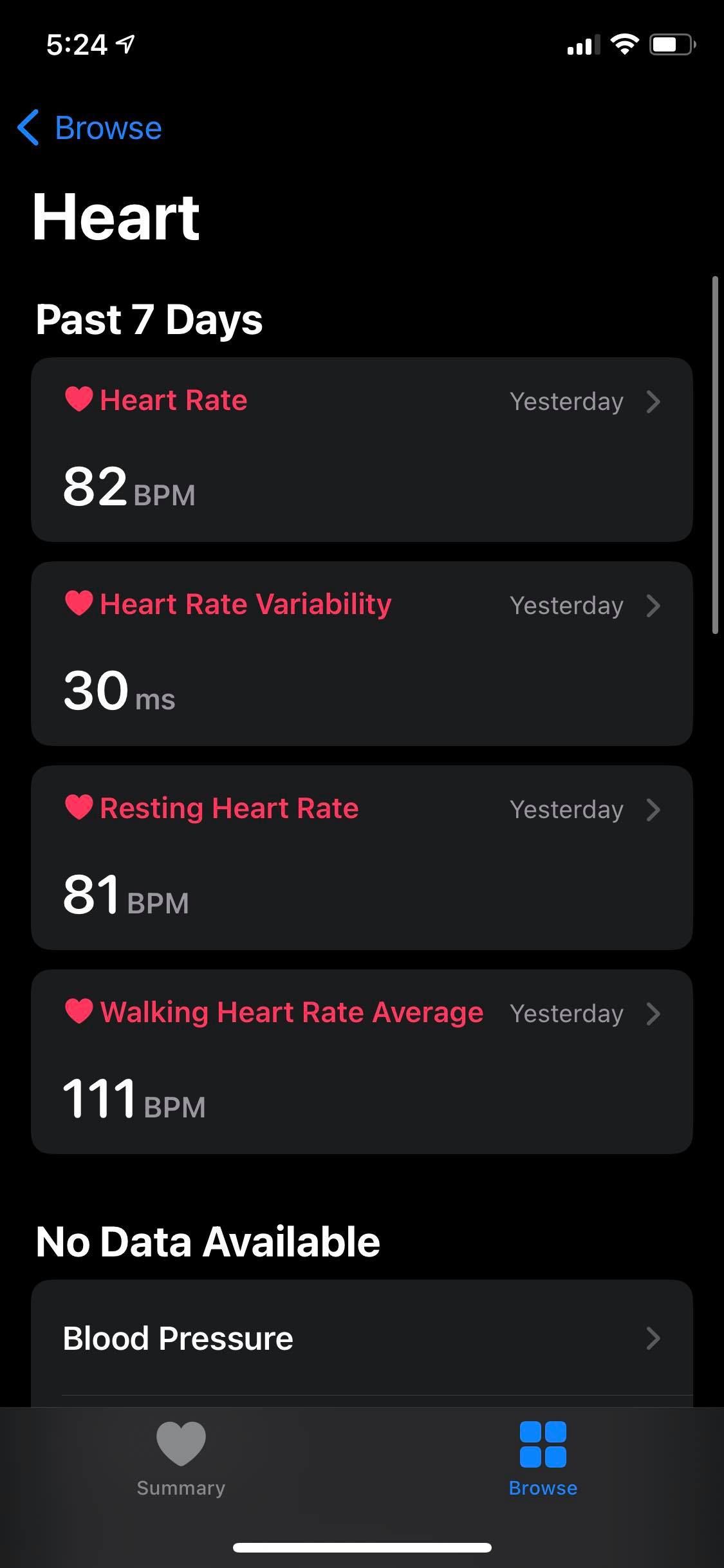 iPhone Health App Screenshot showing Heart Summary
