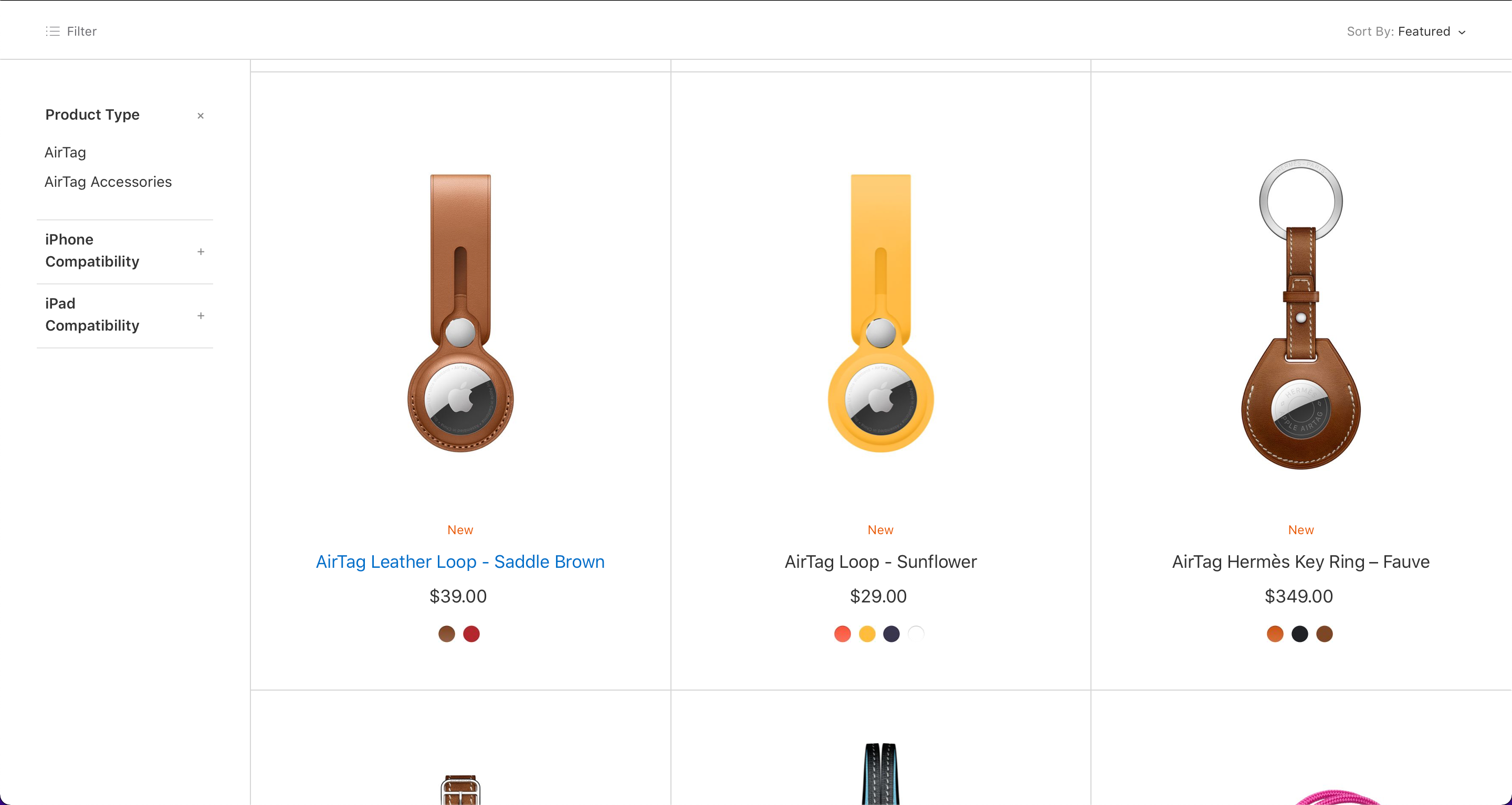 A screenshot of the available accessories on the Apple website