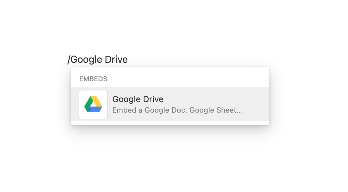 So verwenden Sie Notion Embeds - Backslash Google Drive to embed 1