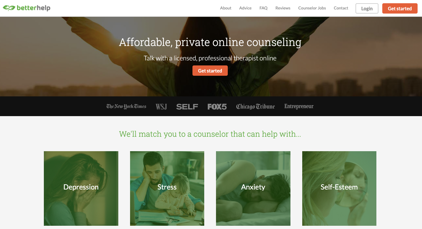 Better Help Website Welcome Page Screenshot